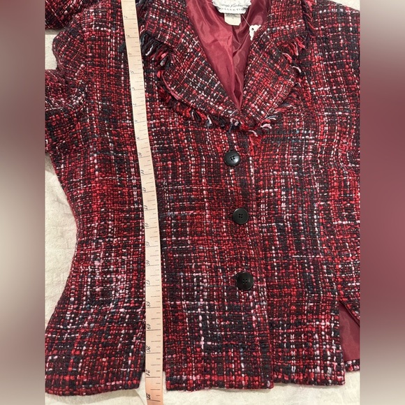 Giorgio fiorlini red pink black Tweed Jacket & Skirt Set fringe Y2K powersuit - Picture 9 of 9